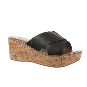 Sam Edelman Remini Black Leather Wedge Sandals Size 9